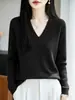 Suéter fino de lana para mujer, corte ajustado, canalé vertical, patrón tridimensional de espina de pescado, cuello en V, manga larga, adecuado para el trabajo, capa interior de punto