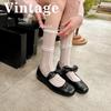 Nuevos Zapatos Mary Jane Poco Profundos Versátiles Juveniles de Cuero Suave con Parche de Lazo y Punta Redonda para Mujer, Estilo Primavera