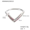 Anel de Aço Inoxidável Ajustável com Abertura Lateral, Zircônia 5A e Diamante em Forma de V, Anel de Dedo Feminino Sem Cor