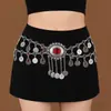 Corrente de Cintura de Moedas Metálicas Estilo Étnico Retrô para Mulheres, Cinto de Cintura Ajustável para Vestido com Design de Coração, Borboleta, Flor e Franja