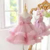 Vestido infantil de Amazon, falda de pastel multicapa, tirante de cuentas, vestido de princesa abullonado, vestido de boda para niñas, vestido de fiesta para actuación