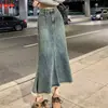 Falda vaquera con abertura para mujer, nuevo estilo de verano, de cintura alta, adelgazante, línea B, de longitud media, ajustada al cuerpo