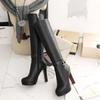 Botas de Salto Alto da Moda Europeia e Americana para Mulheres, Botas de Cavaleiro de Salto Grosso e Solado Grosso para Mulheres, Botas Brancas de Bico Redondo para Outono e Inverno