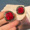 Pendientes Vintage de 18K Rubí Corte Cuadrado Diamante Rubí Diseño de Nicho Todos los Fósforos Exquisitos Pendientes Chapados en Oro