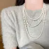 Cadena de Lana Apilada Multicapa Perla Francesa Otoño e Invierno de Gama Alta Todo Fósforo Ropa y Accesorios Collar de Diseño Simple de Nicho para Mujeres