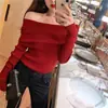 Suéter de un hombro color café para mujer, capa base de otoño e invierno, diseño sexy de hombros descubiertos, corte ajustado, top de punto chic, súper popular