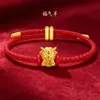 Pulseira de Contas da Sorte Genuínas 999 Ouro Zodíaco Ovelha Ouro Duro Auspicioso Ovelha Auspiciosa Corda de Mão de Ouro Ano do Zodíaco Corda de Couro Vermelho Venda por Atacado
