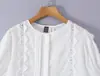 Atacado Verão 2026 Novos Produtos Estilo Europeu e Americano Feminino Branco Algodão Renda Patchwork Manga Curta Camisa 25157