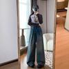 Roupas Femininas Plus Size, Novo Estilo Outono 2026, Caimento Solto, Cintura Alta, Perna Reta, Calças de Perna Larga, Comprimento no Chão, Jeans Emagrecedor