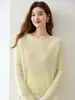 Suéter de Punto de Cachemira con Cuello Redondo Estilo Sencillo para Mujer, Jersey de Manga Larga Ajustado, Versátil, Capa Base, Estilo Coreano, Prenda Interior, Suéter