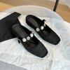 796-9 Sapatos de Salto Baixo Casuais Estilo Fada Cabeça Quadrada Sapatos de Salto Único 25 Novo Estilo Suave Pequeno Cheiro Fivela de Strass Sapatos Vazados Atrás