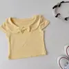 Camiseta de Manga Corta Estilo Coreano para Niñas 2026 Verano Nueva Moda Versátil Cuello de Muñeca Lazo para Niñas