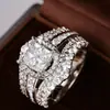 Nuevo anillo de imitación de circón de Ziyu, estilo europeo y americano, anillo de doble capa dos en uno ultrabrillante para mujer, anillo de corona empalmado con forma cuadrada