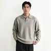 Suéter de punto de alta gama estilo retro "old money" con cuello polo para hombre, top casual de mezcla de lana para otoño/invierno 2026