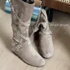 Botas Western de Cuero Suave con Tira Cruzada Vintage Otoño 2026 para Mujer, Botas Nuevas de Otoño Suaves Fruncidas Apiladas, Botas de Montura