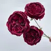 Flor de simulação de alta qualidade Rosa Austin de 3 cabeças decoração de casamento flor adereços de foto decorações de mesa de jantar ao vivo quente