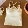 Camisola para mujer con diseño de espalda cruzada, copas de sujetador integradas, diseño todo en uno para usar por dentro o por fuera, corte ajustado, top de doble tirante para el verano
