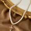 Moda Transfronteriza Europea y Americana Collar con Colgante de Cruz de Perla y Diamante para Pascua Cadena para el Cuello de Uso Moderno Cadena para la Clavícula