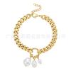 Pingente de pérola natural personalizada de aço titânio banhado a ouro 18K, corrente grossa hip hop ins igual, pulseira B212238