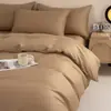 Conjunto de Capa de Cama Cor Sólida Bicolor 100% Algodão Puro, Capa de Edredom 100% Algodão de Fibra Longa, Conjunto Simples de Três Peças Estilo Japonês para Dormitório