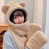 Nuevo gorro de lana de cordero de tres piezas de invierno, bonito y a la moda, con bufanda para adolescentes, hombres y mujeres, para parejas, cálido.