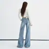 Jeans de pierna ancha simples sin cintura en color Naranja Juvenil # Azul oscuro para mujer, holgados, adelgazantes, fluidos, casuales, versátiles, de largo hasta el suelo