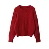 [Ouan] Atmosfera de Natal Suéter Torcido Vermelho Engrossado Feminino Outono e Inverno Novo Top Solto 11003