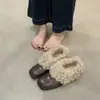 Sapatos Peludos de Bico Quadrado, Botas Curtas de Veludo Retrô, Sapatos Pequenos de Couro Mary Jane Quentes, Sapatos de Algodão, Sapatilhas de Salto Grosso para Mulheres