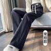 Calça Wide Leg Forrada com Lã Quente Feminina Inverno Novo Meia-idade e Idosos Mãe Calça Casual Espessa Calça Reta de Lã de Cordeiro Cintura Alta