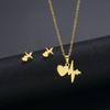 Collar de ondas de ECG para mujer, de acero inoxidable, personalizado, con forma de corazón, pendientes y cadena de clavícula sencilla y brillante.