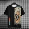 Moda Transfronteriza Tendencia Estilo Japonés Manga Corta para Hombre Estampado Digital 3D Gato Samurai Gráfico Camiseta Venta Directa de Fábrica