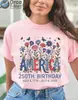 Transfronterizo [Talla europea] Nuevo modelo 2026 Aniversario 250 del Día de la Independencia de América Camiseta floral de manga corta para mujer
