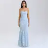 Moda Femenina Europea y Americana 2026 Sexy Ajustado Sin Espalda Amazon Tubo Cintura Ceñida Vestido Largo para Mujer
