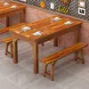 Mesa de comedor carbonizada de madera maciza para restaurantes, mesas vintage para restaurantes de comida rápida, tiendas de barbacoa, restaurantes de snacks y hot pot, juego de mesa y silla de comedor comercial