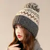 Gorro Rojo Navideño Estilo Otoño e Invierno para Hombres y Mujeres Lindo Pompon de Piel Gorro de Lana Tejido Cálido Protección para Orejas Gorro de Punto Invierno