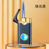 Encendedor Moderno Sencillo Creativo Azul Llama Incrustada de Diamantes con Luz, Encendedor Metálico de Chorro Directo, Encendedor Creativo Recargable a Prueba de Viento Regalo