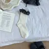 Meias Femininas de Renda Grande para 2025, Comprimento Médio da Panturrilha, Algodão Absorvente de Suor, Respiráveis, Preto e Branco, Cinza, Estilo Japonês, Lolita, Estilo Preppy, para Mulheres