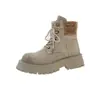 Botas de Trabajo Martin Botines Cortos Mujer 2026 Nuevos Suela Gruesa Botas Otoño Invierno Estilo Callejero Piel Mate Color Retro Frotado Botas Amarillas Grandes