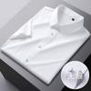 [Sin costuras y muy elástica] Camisa de manga corta de seda helada de color liso para hombre, estilo casual de negocios, blanca, sin necesidad de planchar, de manga corta