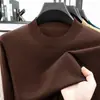 Suéter de punto fino 100% lana de manga larga, estilo popular en 10 colores, cuello semi-alto, camiseta base fina, prenda superior para hombre