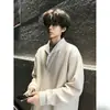 Sudadera con Capucha de Dos Piezas Falsas con Patrón de Espiga de Trigo para Hombre Otoño Cleanfit Patchwork Cuello Solapa Alta Inteligencia Pareja Manga Larga