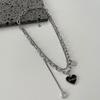 Collar en forma de corazón, Simple y que no se desvanece, Cadena para suéter de acero de titanio, Cadena de clavícula de doble capa de moda nicho, Cadena para sudadera, Cadena de hueso de serpiente