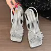 Elegantes sandalias de tiras abiertas con pedrería tipo fuegos artificiales de estilo francés para mujer, calzado de verano para exteriores, nuevo modelo 2026, zapatos de hada, impresionantes sandalias de tacón de aguja