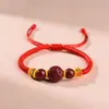 Pulsera Roja de Cuerda de Cinabrio Natural para Niños, Pulsera de Bebé del Año de Nacimiento, Amuleto Seguro de Transferencia, Pulsera de Cinabrio para Bebé