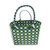 Bolsa de Tote Tejida para Picnic de Salida de Primavera, Cesta de Colores Bloqueados Femenina, Bolso de Mano Grande para Mujer, Suministro Directo de Fábrica