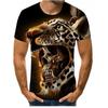 AliExpress Amazon Nova Caveira 3D Impressão Digital Masculina Crewneck T-shirt Venda Direta Da Fábrica