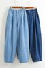 Foto Real de Pantalones Harem de Mezclilla Lavada Cropped de Cintura Alta 2026 Otoño para Mujer, Pantalones Zanahoria para Mujer