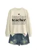 Amazon eBay Estação Independente Casual Confortável Feminino professor Amor Outono Inverno Gola Redonda Manga Longa Moletom Comércio Exterior
