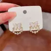 Pendientes de Lazos Microincrustados de Circonita de Venta Caliente Estilo Coreano 2026 para Mujer, Aguja de Plata S925, Pendientes de Perla de Botón de Gama Alta Nicho