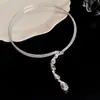 Colar Geométrico Europeu e Americano Transfronteiriço Cravejado com Diamantes, Luxo Leve, Alto Padrão, Corrente Simples para Clavícula, Temperamento Fashion, Joia de Colar Versátil
